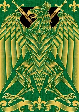 Geometric Heraldic Eagle with Crossed Swords
