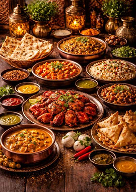 Indian Feast with Curries and Naan