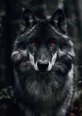 Wolf with Glowing Red Eyes