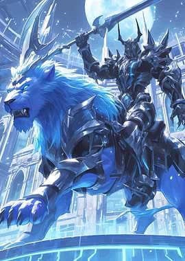 Knight Riding a Blue Lion