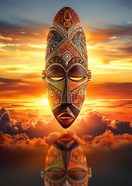 African Mask Reflection Sunset Sky