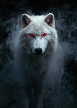 White Wolf with Glowing Red Eyes