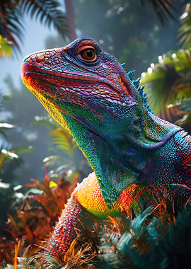 Vibrant Chameleon in Lush Jungle