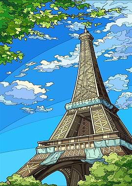 Eiffel Tower with Greenery and Sky