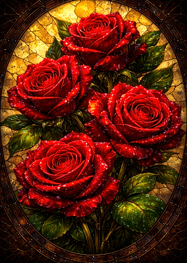 Red Roses with Water Droplets