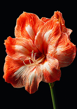 Striped Orange Amaryllis Floral Macro