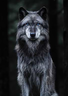 Wolf with Striking Blue Eyes