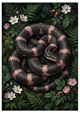 Coiled Snake in Forest Flora