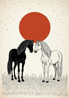 Two Horses Under a Red Sun