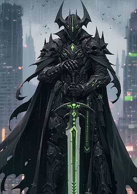 Dark Knight with Glowing Sword