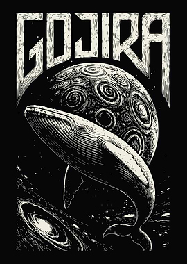 Gojira Whale and Moon Art
