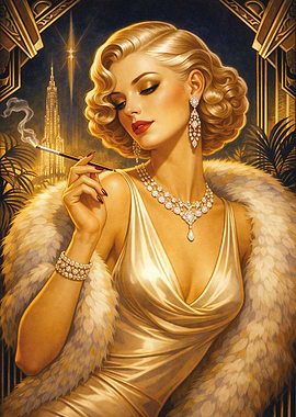 Art Deco Glamour Woman Smoking