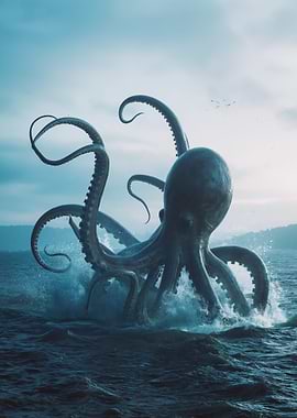 Giant Kraken Emerging from the Ocean