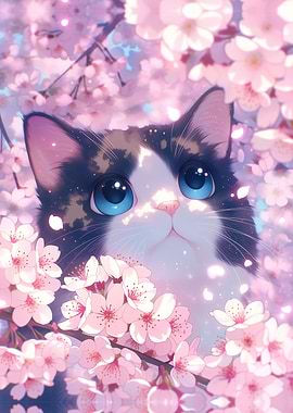Cute Cat Among Cherry Blossoms ~ kawaii Sakura Neko ~