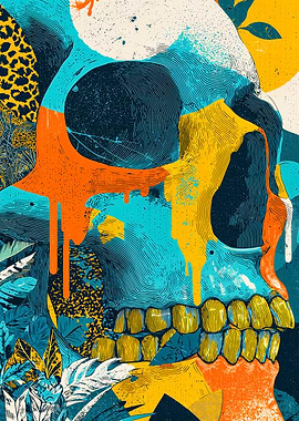 Vibrant Tropical Skull Drip Pop Art
