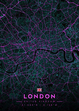 London Cyberpunk Neon City Map