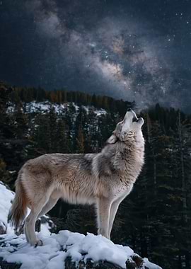 Wolf howling at the Milky Way