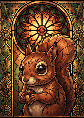 Stained Glass Squirrel with Acorn