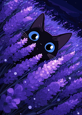 Black Cat in Lavender Field