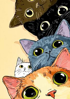 Cute Cats Peeking Over Edge