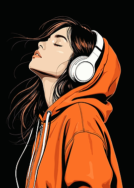 Girl Listening to Music with Headphones