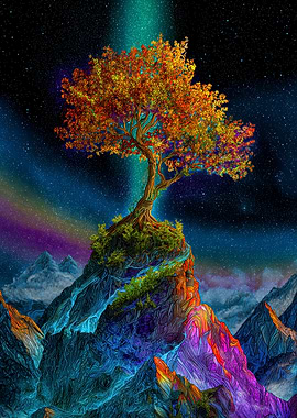 Fantasy Tree on Mountain Peak