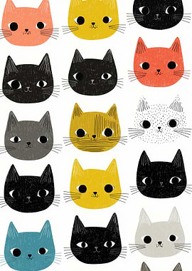 Cute Cat Faces Pattern