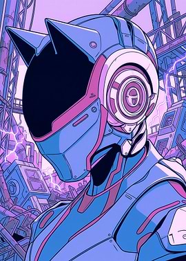 Cyberpunk Cat-Eared Robot