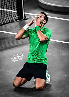 Novak Djokovic celebrating on court