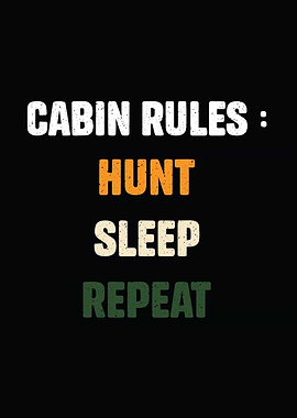 Deer hunting decor - Funny 'Cabin Rules: Hunt Sleep Repeat' hunter wall art for cabin lodge