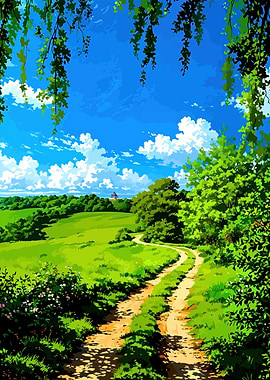 Idyllic Countryside Path Under Blue Sky