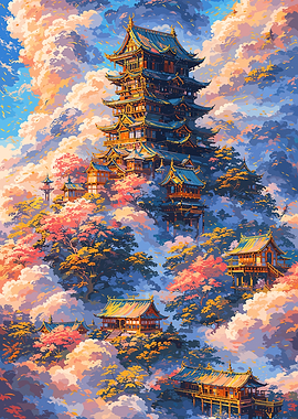 Fantasy Japanese Pagoda in Clouds