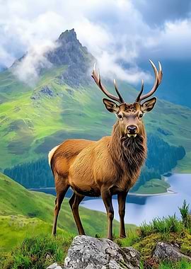 Majestic Stag in Scottish Highlands