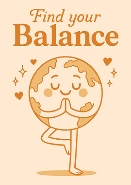 Yoga Earth Poster, Cute Planet Meditation Art, Peaceful Balance Wall Print