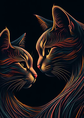 Two cats in colorful lines