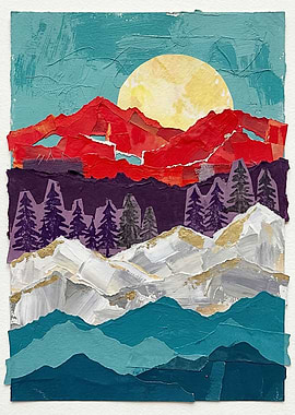 Collage Landscape with Mountains and Moon