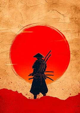 Samurai Silhouette Against a Red Sun