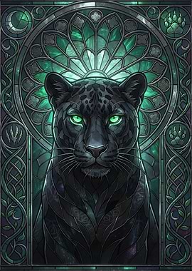 Black Panther Stained Glass Art