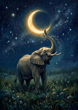 Elephant Reaching for Crescent Moon