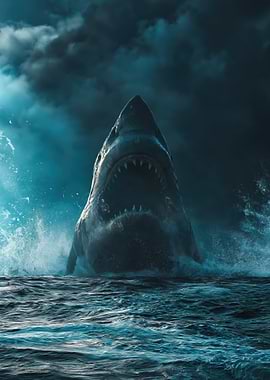 Great White Shark Emerging from Water