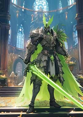 Fantasy Knight with Green Energy Sword
