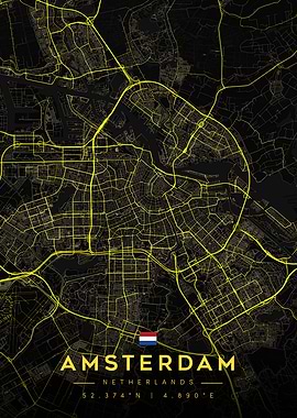 Amsterdam City Map Obsidian Gold City Map