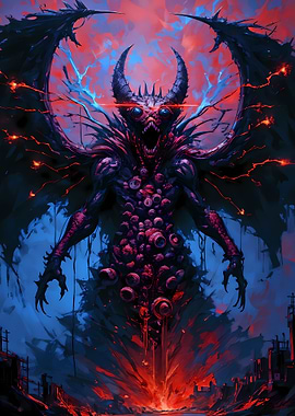 Demonic Creature with Wings and Eyes