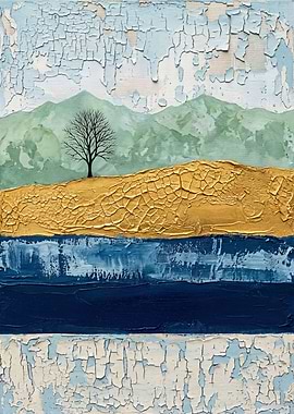 Textured Landscape Painting with Tree