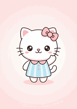 Cute White Cat with Pink Bow