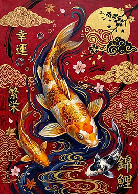 Koi Fish and Cherry Blossoms