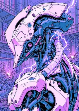 Cyberpunk Robot with Electrical Discharge