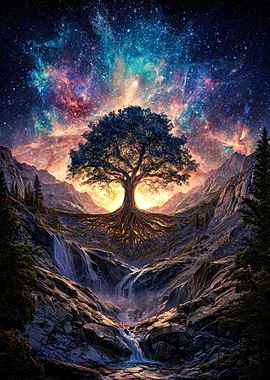 Cosmic Tree of Life Waterfall Landscape