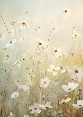 Delicate white cosmos flowers