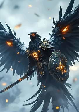 Warrior Raven with Sword and Shield
